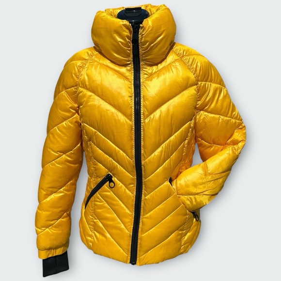 GUESS Women Lightweight Puffer Jacket Quilted Tailored Coat Yellow Preppy M - Picture 1 of 11